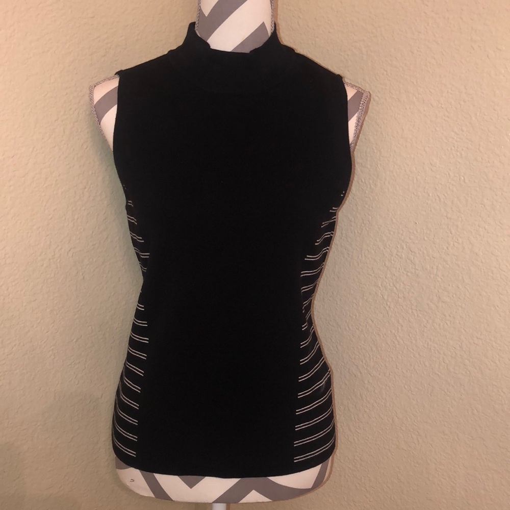 WHBM black white stipe top